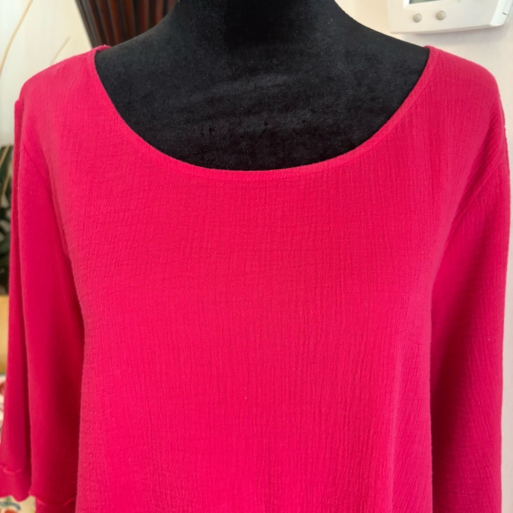 SOFT SURROUNDINGS Pink Purple Cotton Gauze 3/4 Sleeve Swing Top! Excellent! Lg - Picture 3 of 11